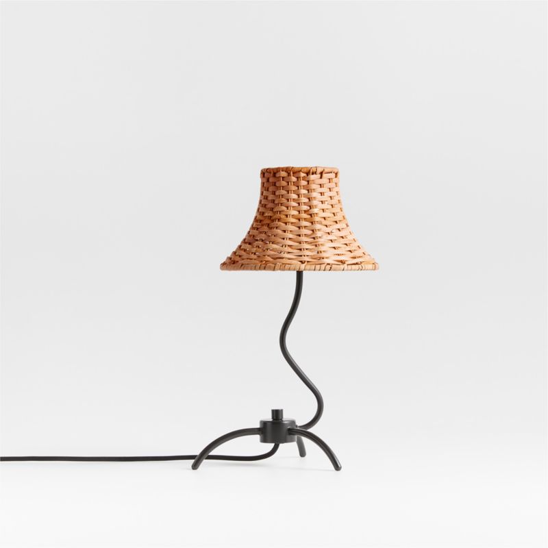 Bibelot Wavy Black Metal Mini Table Lamp with Rattan Shade by Athena Calderone