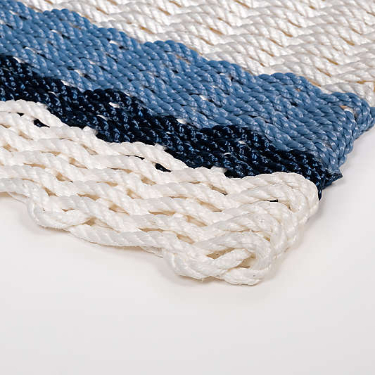 The Rope Co. Pearl, Glacier Bay and Navy Stripe Indoor/Outdoor Handwoven Doormat 21x34"