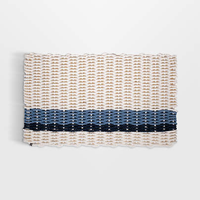 The Rope Co. Pearl, Glacier Bay and Navy Stripe Indoor/Outdoor Handwoven Doormat  21x34"