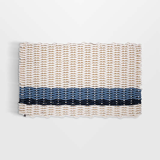 The Rope Co. Pearl, Glacier Bay and Navy Stripe Indoor/Outdoor Handwoven Doormat  21x34"