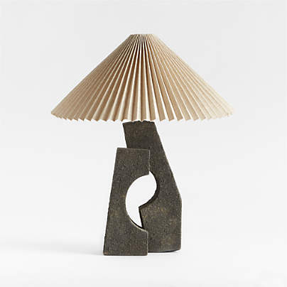 Ruins Black Ceramic Sculptural Table Lamp with Pleated Shade by Athena Calderone 20"