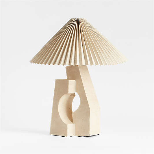 Ruins Cream Ceramic Sculptural Table Lamp with Pleated Shade by Athena Calderone 20"