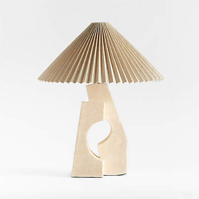 Ruins Cream Ceramic Sculptural Table Lamp with Pleated Shade by Athena Calderone