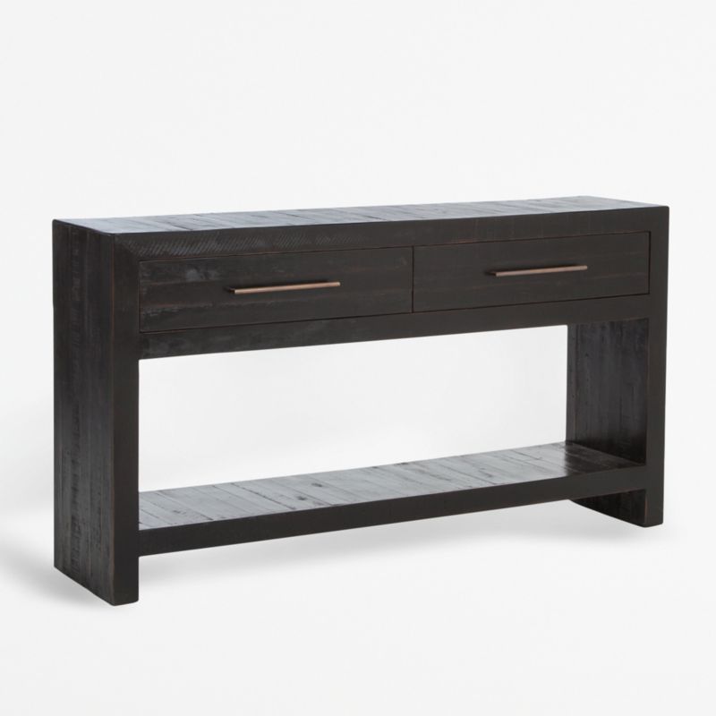 Theo 60" Rectangular Black Acacia Wood Storage Console Table with Shelf