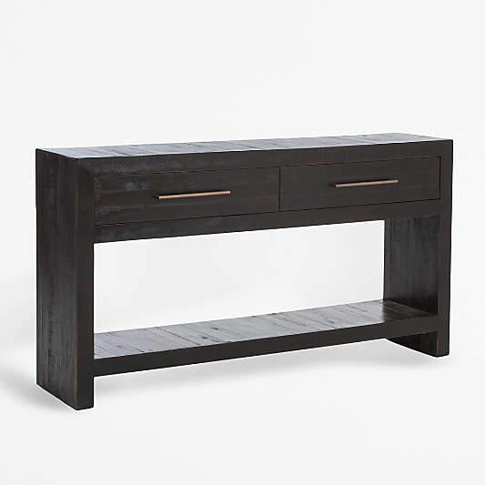 Theo 60" Rectangular Black Acacia Wood Storage Console Table with Shelf