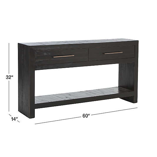 Theo 60" Rectangular Black Acacia Wood Storage Console Table with Shelf