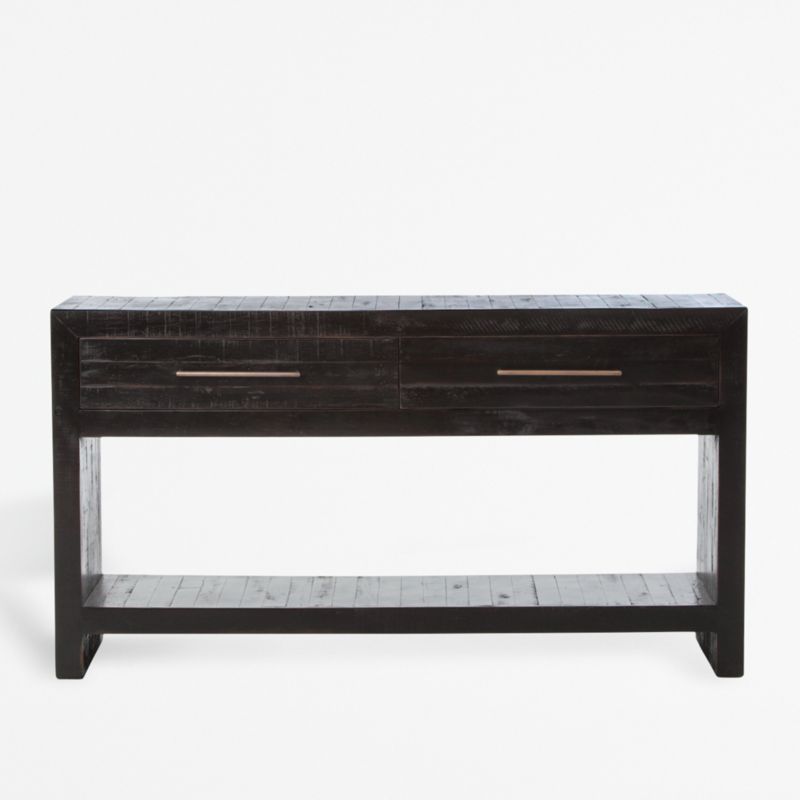 Theo 60" Rectangular Black Acacia Wood Storage Console Table with Shelf