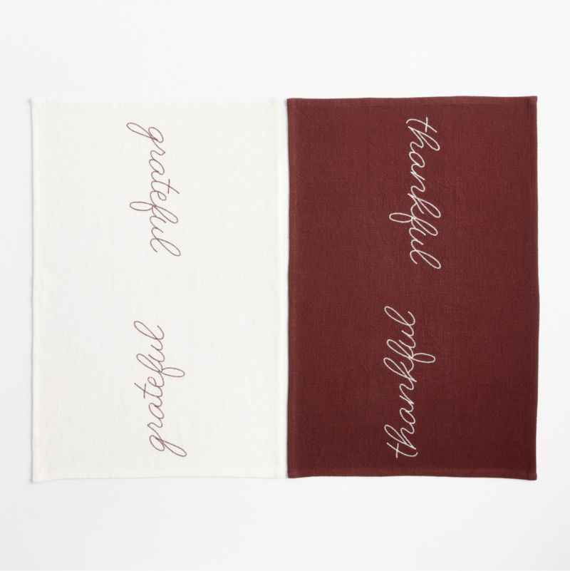 Thankful & Grateful Embroidered Organic Cotton Dish Towels, Set of 2 - image 1 of 3