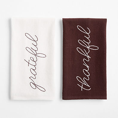 View Thankful & Grateful Embroidered Organic Cotton Dish Towels, Set of 2 details