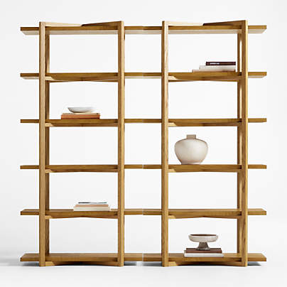Thomas 80" Barley Oak Wood Modular Narrow 5-Shelf Open Bookcase, Set of 2