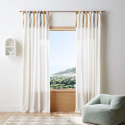 63" White Tie Organic Muslin Curtain Panel