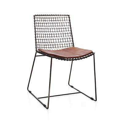 Tig Metal Dining Chair with Brown Leather Cushion