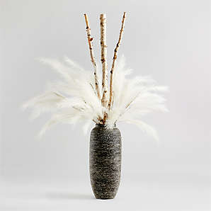 Artificial Silk Flower Arrangement Silver & Black In White Modern Vase