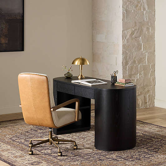 Timeo Antwerp Natural Upholstered Brass Swivel Base Office Chair