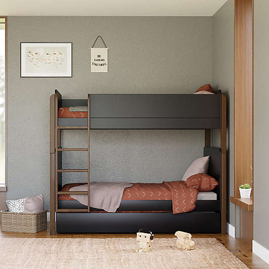 Babyletto TipToe Natural Walnut & Black Wood Kids Bunk Bed