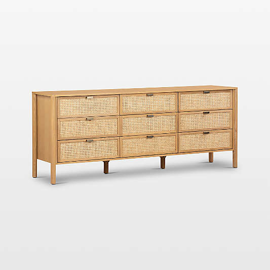 Tisdell Cane and Khaki Oak Wood 9-Drawer Dresser