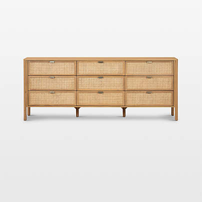 Tisdell Cane and Khaki Oak Wood 9-Drawer Dresser