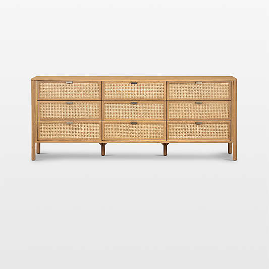 Tisdell Cane and Khaki Oak Wood 9-Drawer Dresser