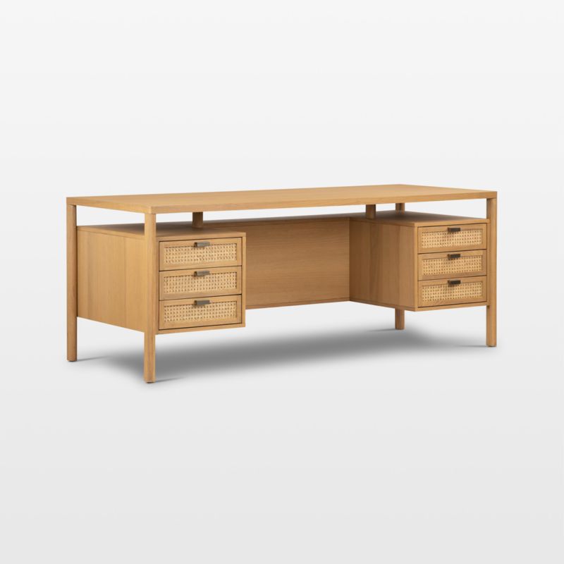 Tisdell Cane and Khaki Oak Wood Desk with Drawers