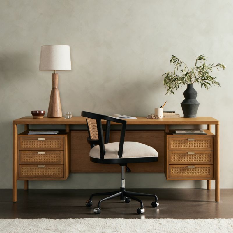 Tisdell Cane and Khaki Oak Wood Desk with Drawers + Reviews | Crate ...