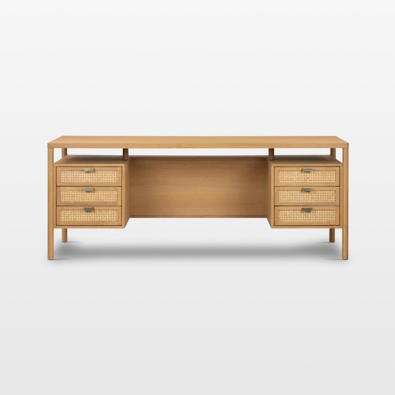 Tisdell Cane and Khaki Oak Wood Desk with Drawers