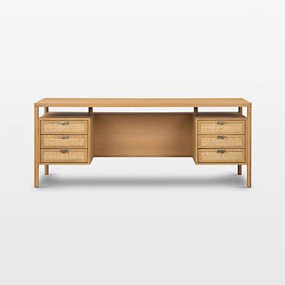 Tisdell Cane and Khaki Oak Wood Desk with Drawers