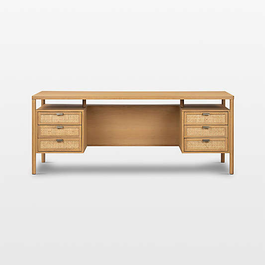 Tisdell Cane and Khaki Oak Wood Desk with Drawers