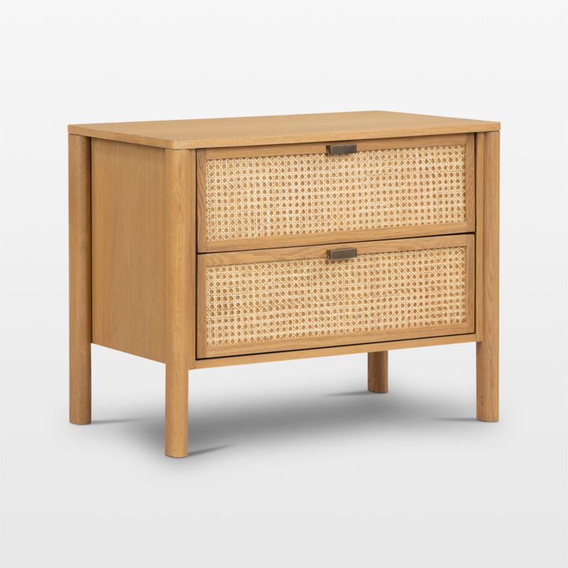Tisdell Cane and Khaki Oak Wood Nightstand with Drawers
