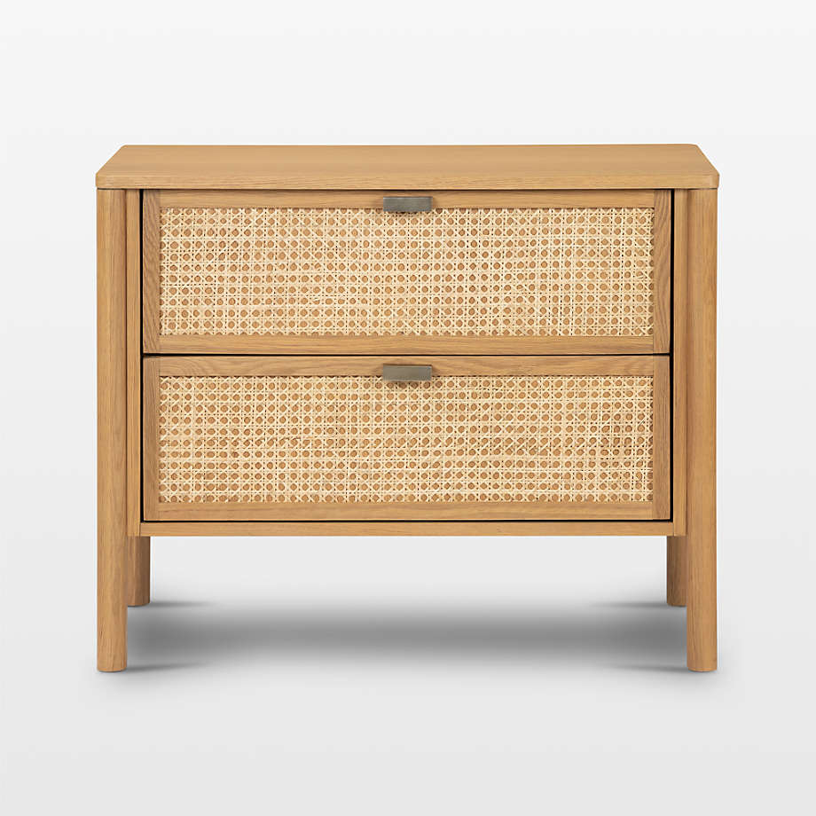 Tisdell Cane and Khaki Oak Wood Nightstand with Drawers + Reviews