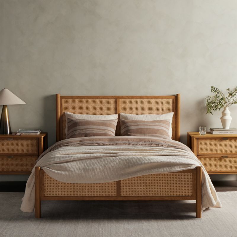 Tisdell Cane and Khaki Oak Wood Queen Bed