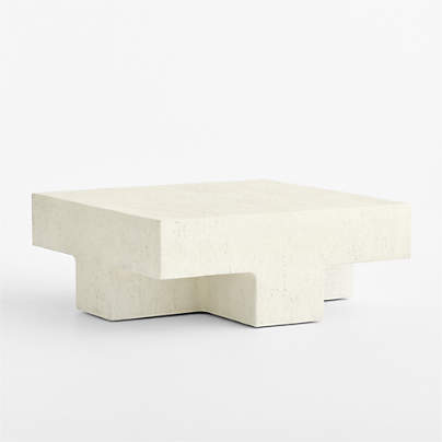 Tito Textured Faux Travertine 40" Square Coffee Table