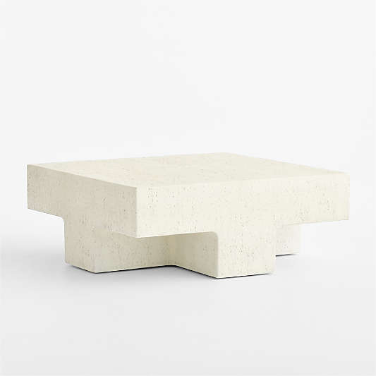 Tito Textured Faux Travertine 40" Square Coffee Table