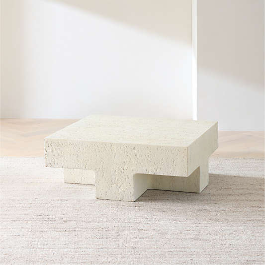 Tito Textured Faux Travertine 40" Square Coffee Table