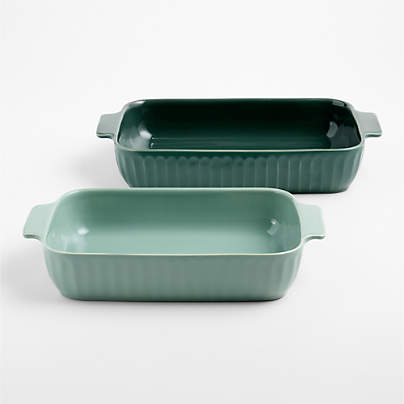 Tonal Green 2-Piece Fluted Ceramic Baking Dish Set