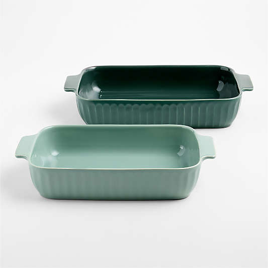 Tonal Green 2-Piece Fluted Ceramic Baking Dish Set