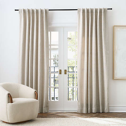 Tonal Jacquard Flax Taupe European Linen and Cotton Window Curtain Panels