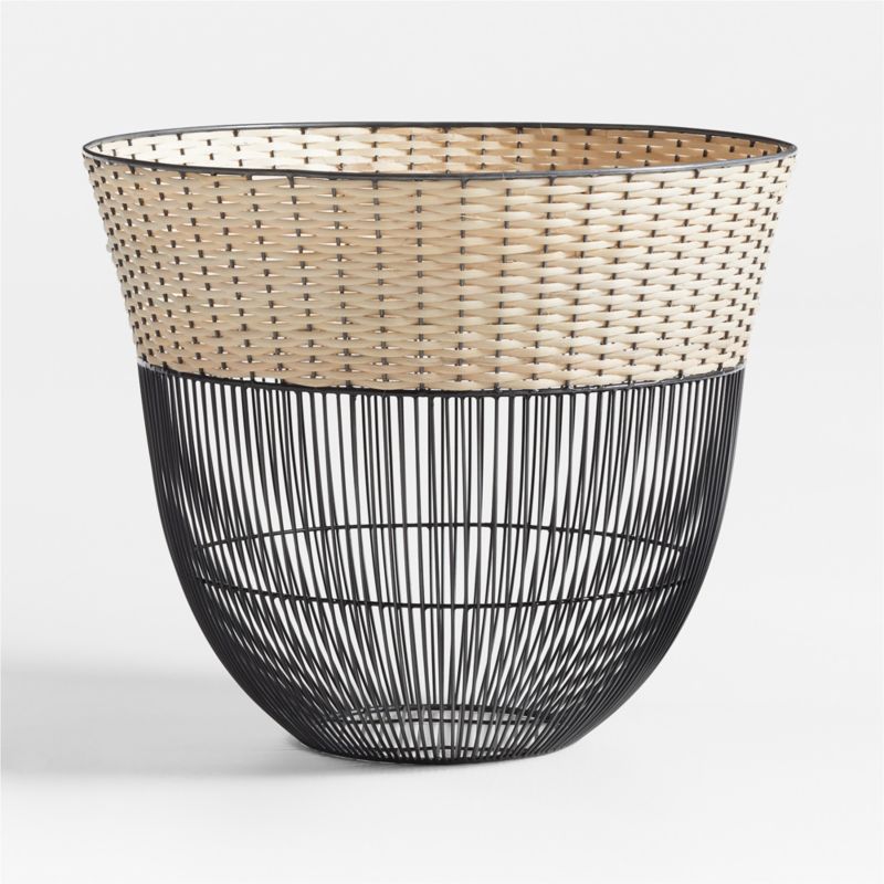 Toma Black and Off White Metal and Rattan Decorative Basket - image 2 of 4