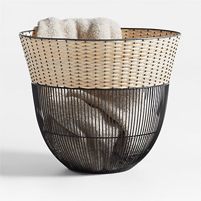 View Toma Black and Off White Metal and Rattan Decorative Basket details