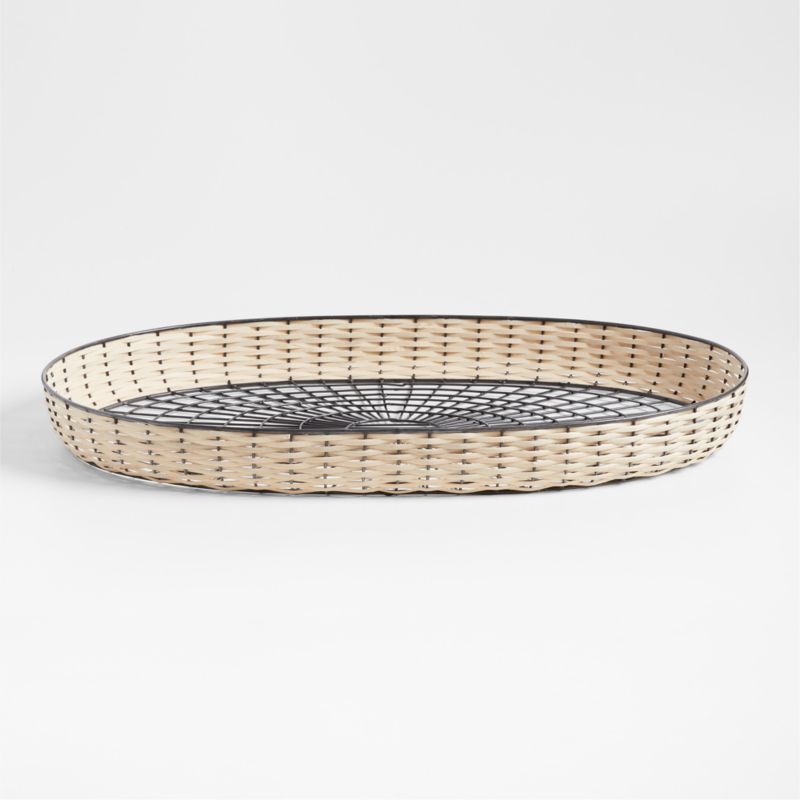 Toma Oval Black and Off White Rattan and Metal Decorative Tray 30" - image 3 of 5