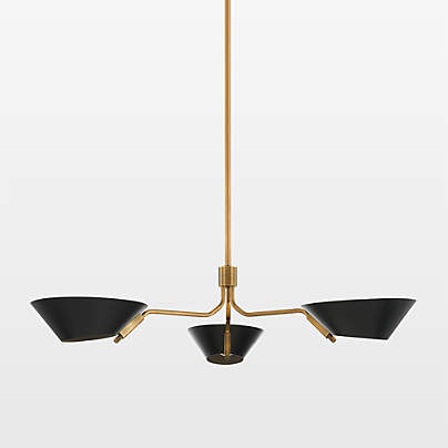 Tomar 3-Light Brass & Black Shade Chandelier Light