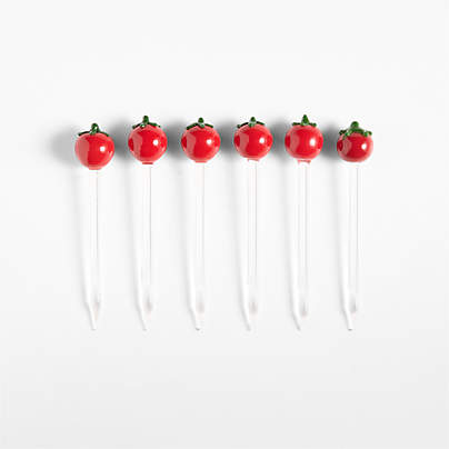 Tomato Icon Glass Martini Picks, Set of 6