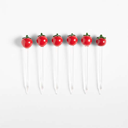 Tomato Icon Glass Martini Picks, Set of 6