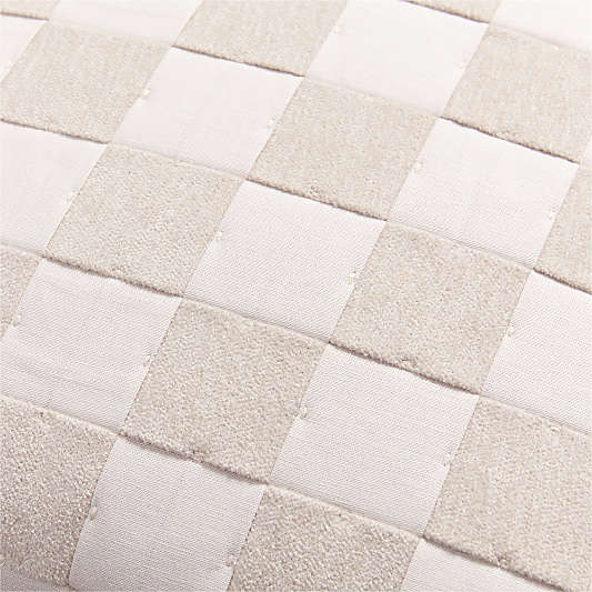 Tonal Checkerboard Organic Cotton Linen Blend 23"x23" Arctic Ivory Throw Pillow with Feather Insert