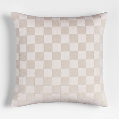 View Tonal Checkerboard Organic Cotton Linen Blend 23"x23" Arctic Ivory Throw Pillow with Down-Alternative Insert details