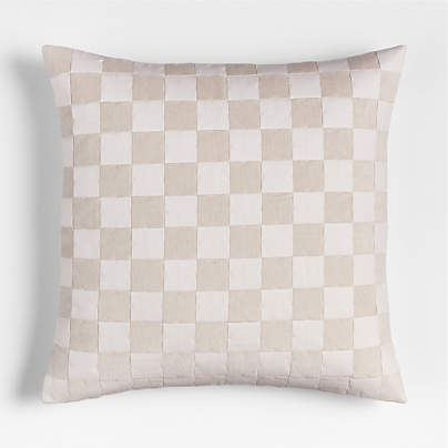 Tonal Checkerboard Organic Cotton Linen Blend 23"x23" Arctic Ivory Throw Pillow with Down-Alternative Insert