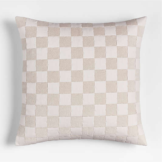 Tonal Checkerboard Organic Cotton Linen Blend 23"x23" Arctic Ivory Throw Pillow Cover