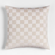 Tonal Checkerboard Organic Cotton Linen Blend 23"x23" Arctic Ivory Throw Pillow with Down-Alternative Insert