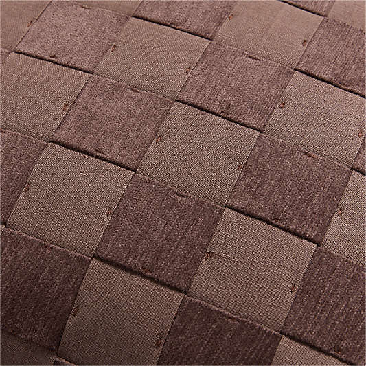 Tonal Checkerboard Organic Cotton Linen Blend 23"x23" Deep Brown Throw Pillow with Down-Alternative Insert