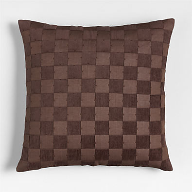 View Tonal Checkerboard Organic Cotton Linen Blend 23"x23" Deep Brown Throw Pillow with Down-Alternative Insert details