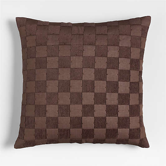 Tonal Checkerboard Organic Cotton Linen Blend 23"x23" Deep Brown Throw Pillow with Down-Alternative Insert